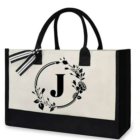 TBOLINE Canvas Handbag Letters Flower Portable Beach Shoulder Shopping Tote Bag (J) | Walmart (US)