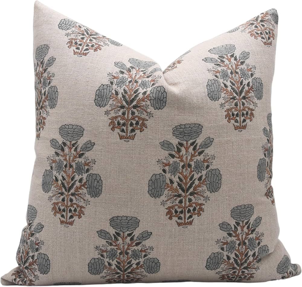 Handcraft Block Print 20X20 Throw Thick Linen Invisiable Zipper Pillowcase Cushion Cover Fall Dec... | Amazon (US)