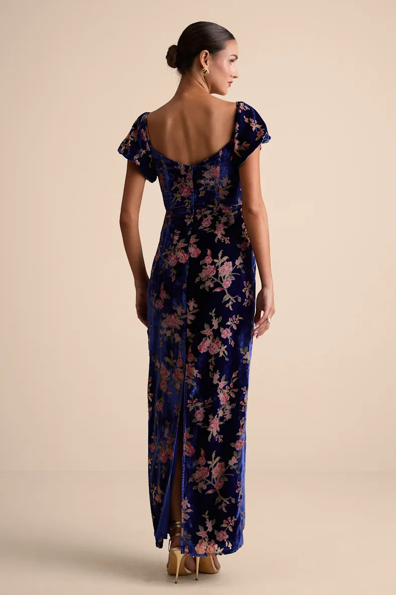 Confidently Impressive Blue Velvet Off-the-Shoulder Maxi Dress | Lulus