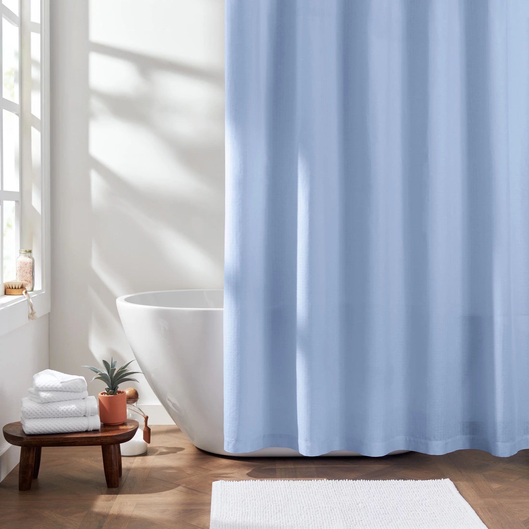 Gap Home Solid Textured Organic Cotton Shower Curtain Blue 72"x72" | Walmart (US)