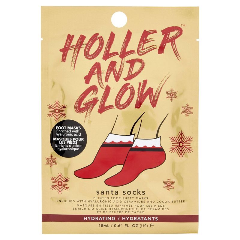 Holler and Glow Santa Socks Printed Foot Sheet Mask - 0.6 fl oz | Target