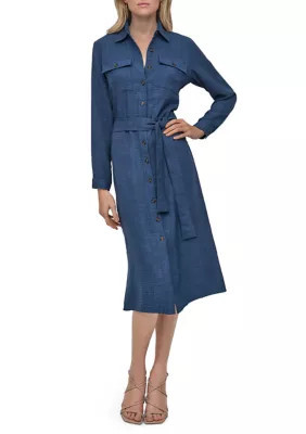 DKNY Women's Long Sleeve Collared Shirtdress, 10 | Belk
