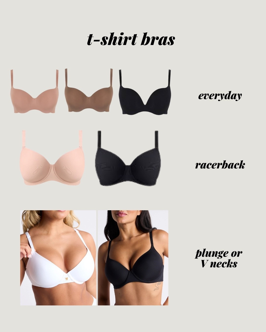 T shirt bras!! 

For everyday, I love the Panache 365 - the most seamless bra I own! 

The Freya Essentially Smooth is great for racerback styles as it has a J hook!

The Boux Avenue T-shirt bras are amazing for more of a plunge shape!

#LTKuk #LTKeurope #LTKstyletip