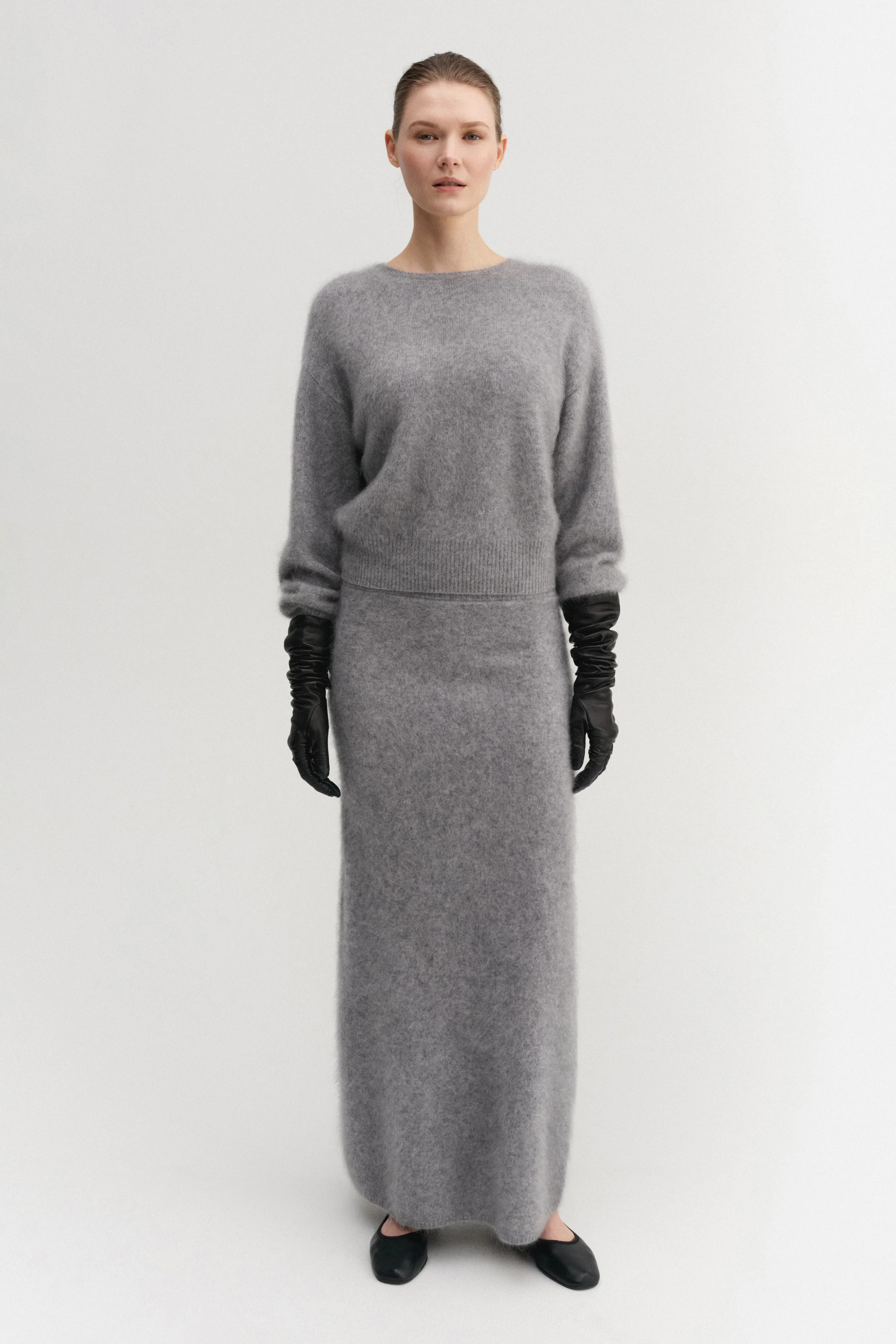 Zoe Brushed Crewneck Sweater, grey | Almada Label