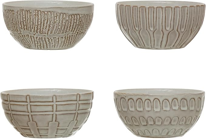 Creative Co-Op Debossed Stoneware Bowl, White, 4 Styles Dinnerware, Cream | Amazon (US)