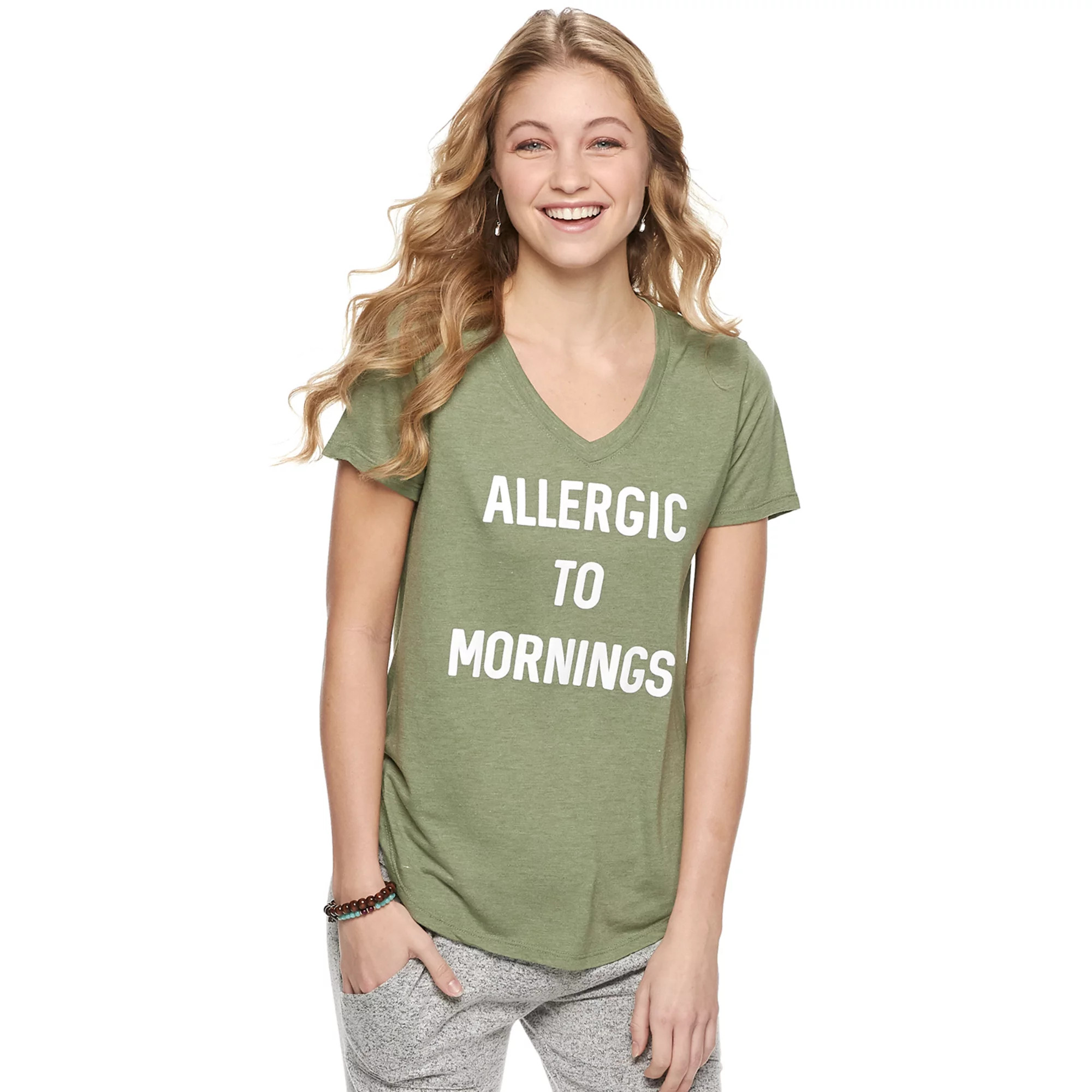 Juniors' "Allergic to Mornings" Graphic Tee | Kohl's