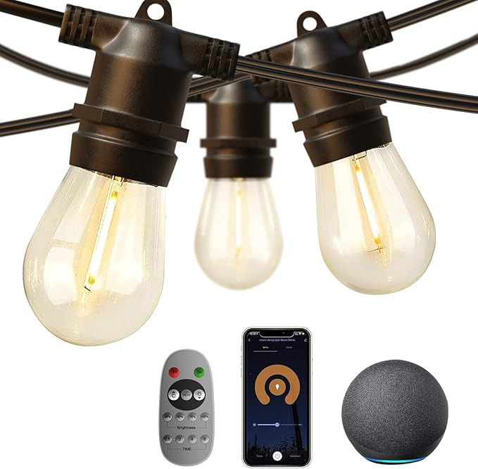addlon 48FT LED Outdoor String Lights, Smart String Lights with Alexa, App and Remote Control, Wa... | Amazon (US)