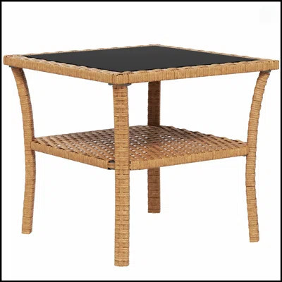 Outsunny Rattan Side Table With Storage, Weather-Resistant Aluminum Frame, Tempered Glass Top For Outdoor Use | Wayfair North America