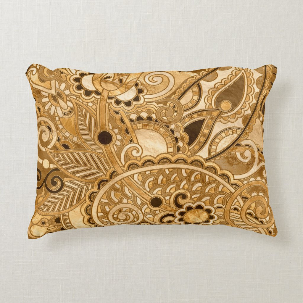 Paisley Floral Ornament - All Gold Accent Pillow | Zazzle