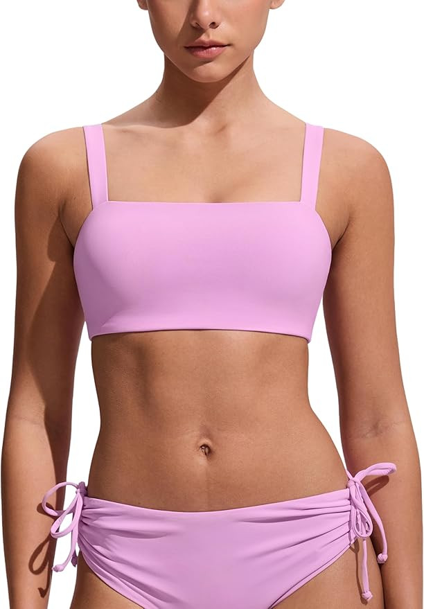 CRZ YOGA Square Neck Bikini Tops for Women - Padded Wide Straps Full Coverage Bathing Suit Swim B... | Amazon (US)
