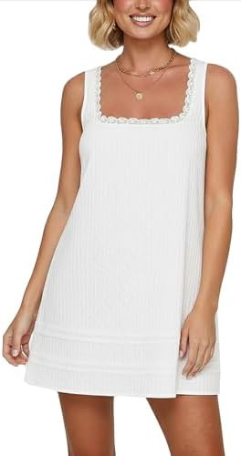 Women Sleeveless Square Neck Bobydoll Tank Mini Dress Sundress Flowy Swing A Line Dress Going Out... | Amazon (US)
