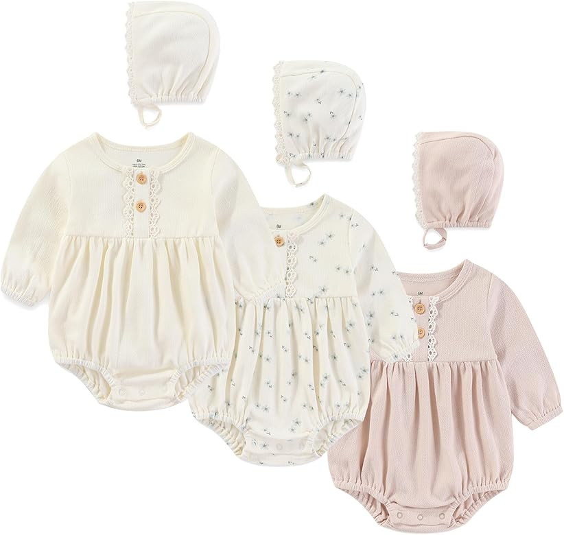 Newborn Baby Girl Bodysuit Suit Baby Clothes Long Sleeve 3 Outfit Bundle Mix Match | Amazon (US)