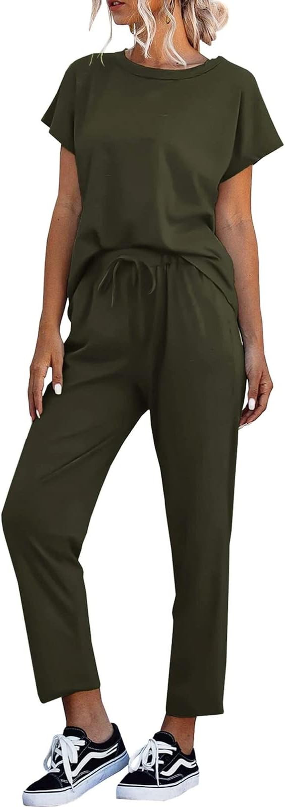 Eurivicy Women's 2 Piece Outfits Sets Casual Short Sleeve Crewneck T-Shirts and Pocketed Jogger P... | Amazon (US)