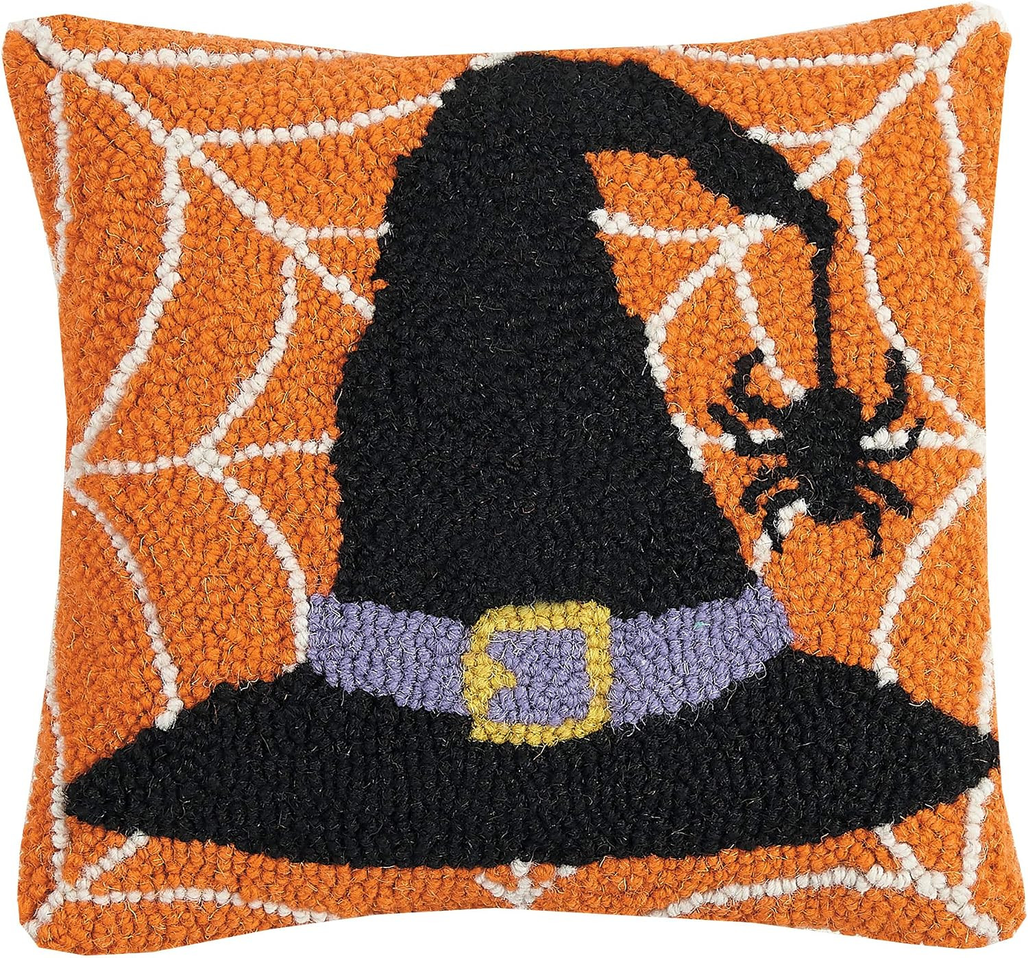 Peking Handicraft 31TG147C10SQ Witch Hat in Web Hook Pillow, 10-inch Square, Cotton and Wool | Amazon (US)