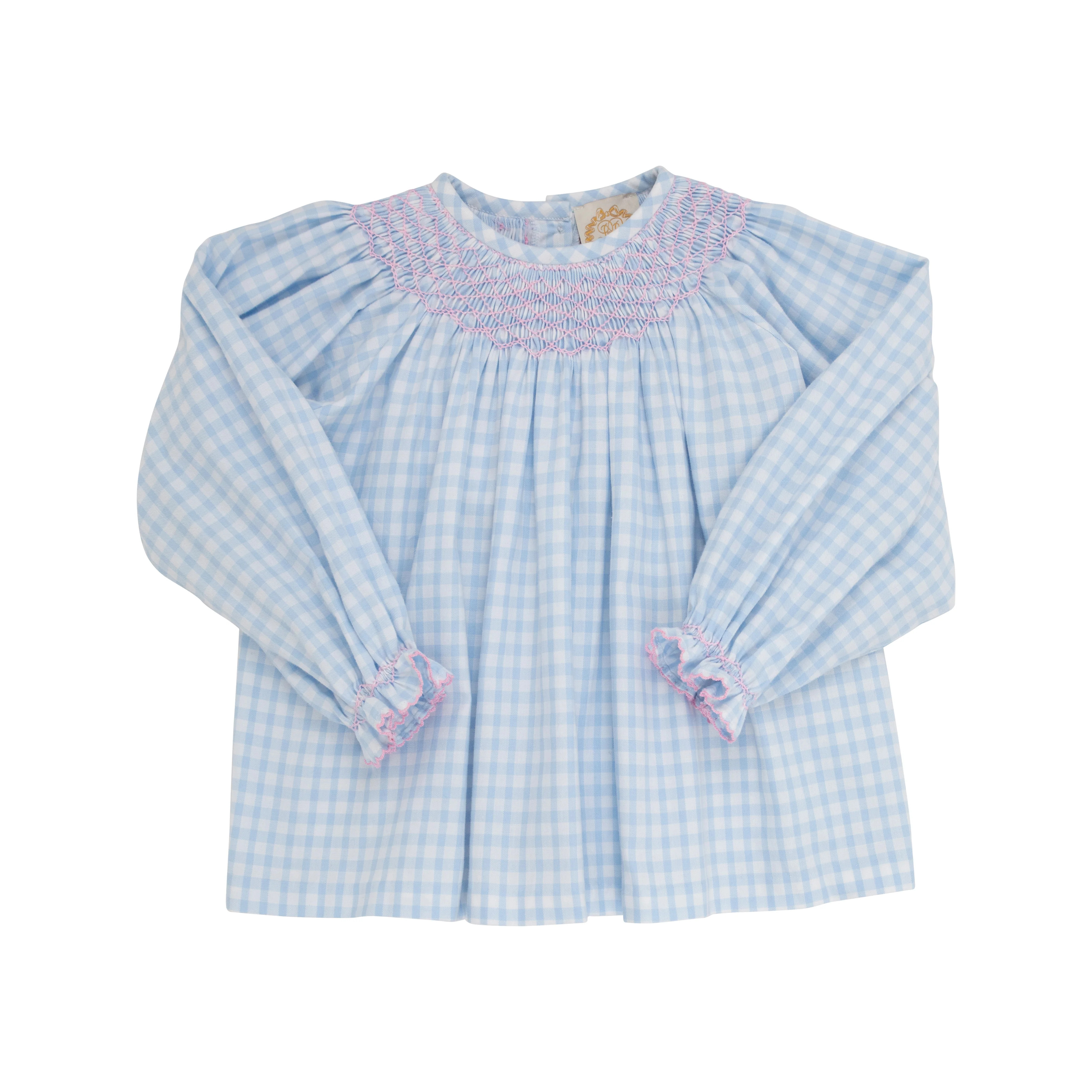 Bettye Sue Smocked Top - Beale Street Blue Gingham with Palm Beach Pink | The Beaufort Bonnet Company