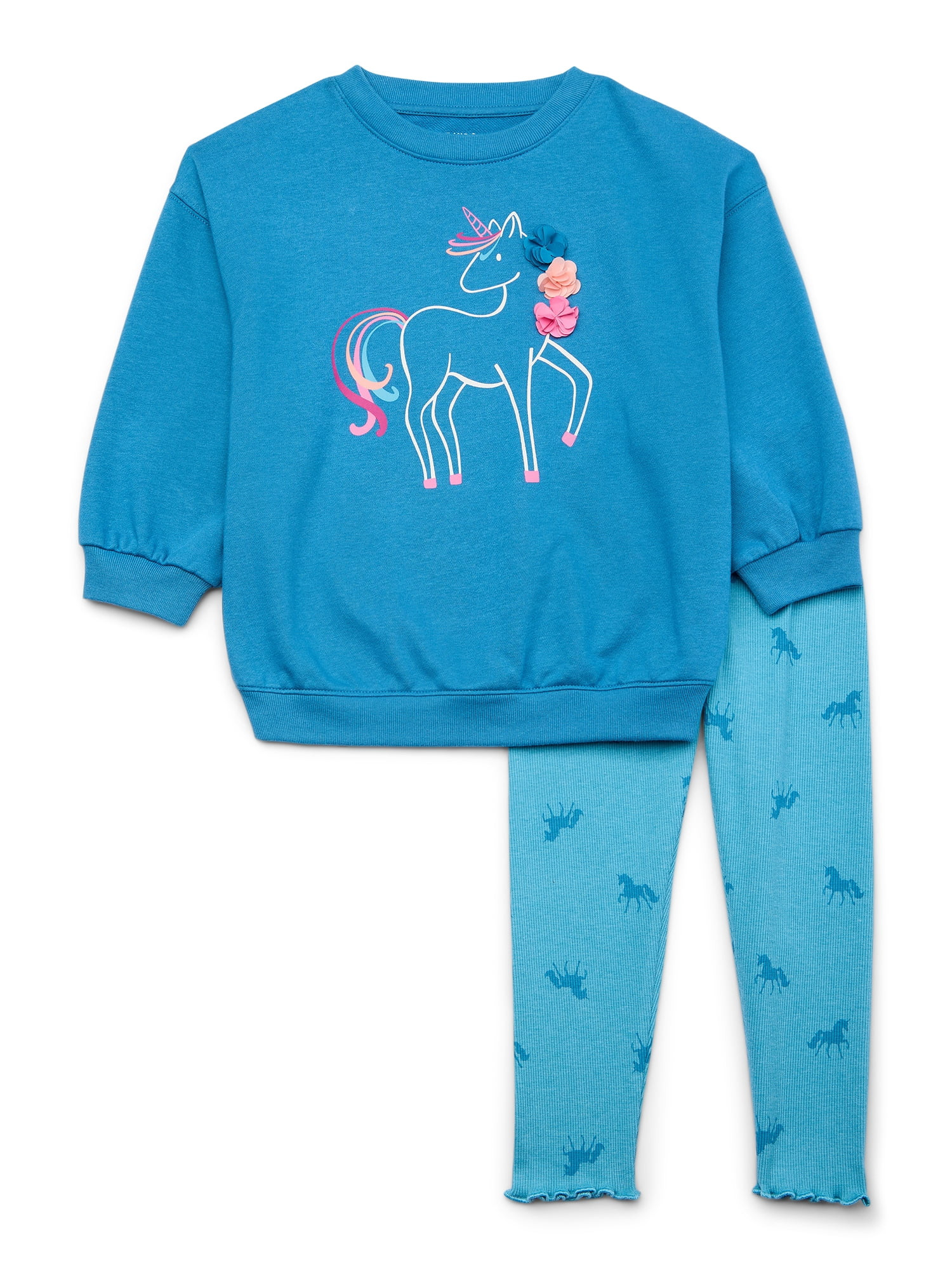 365 Kids by Garanimals Girls Crewneck Sweatshirt and Leggings, 2-Piece Outfit Set, Sizes 4-10 | Walmart (US)