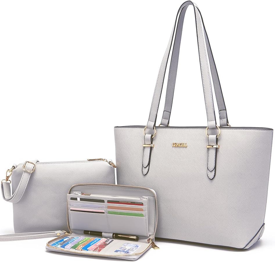 YZAOLL Purses for Women Faux Leather Medium Large Tote Satchel Shoulder Purse Handbag Wallet set | Amazon (US)