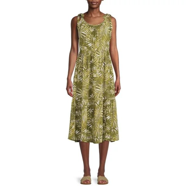 Beachlunchlounge Women's Tier Dress with Functional Tie Shoulder - Walmart.com | Walmart (US)