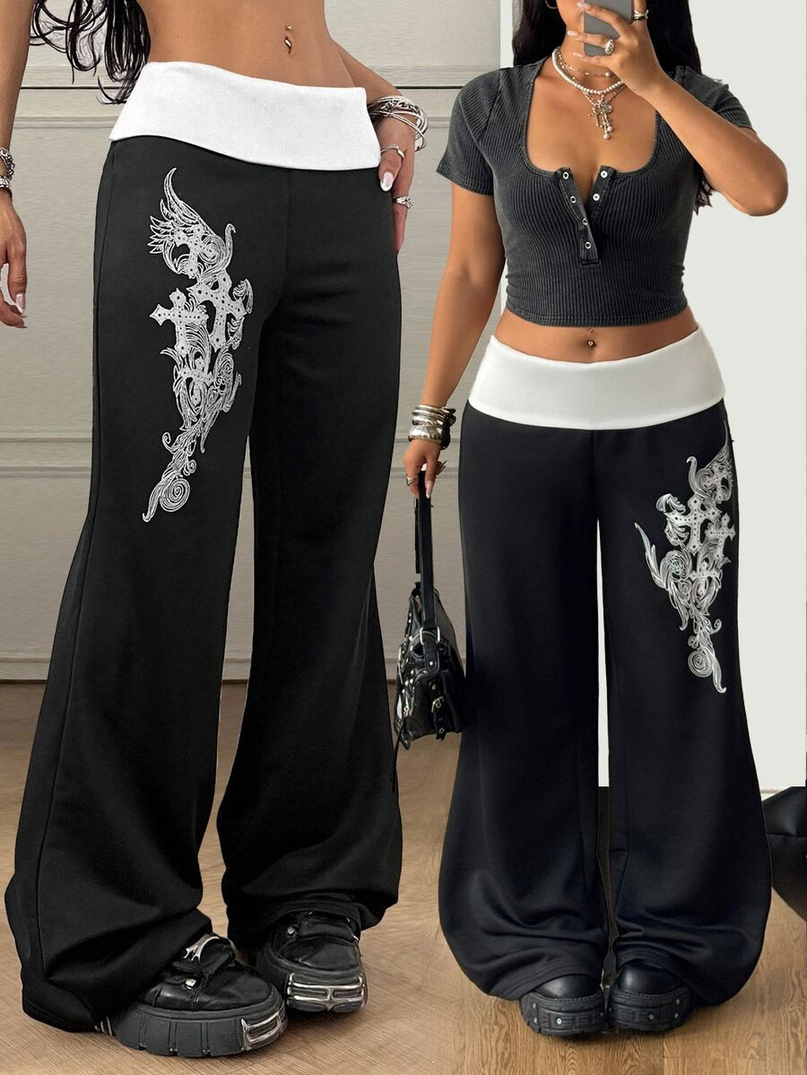 Coolane Women's Plus Size Fall Going Out Date Night Formal Rave Outfit Punk 90s Casual Vacation Goth Streetwear Vintage Y2K Graphics Stretchy Trousers Fall | SHEIN