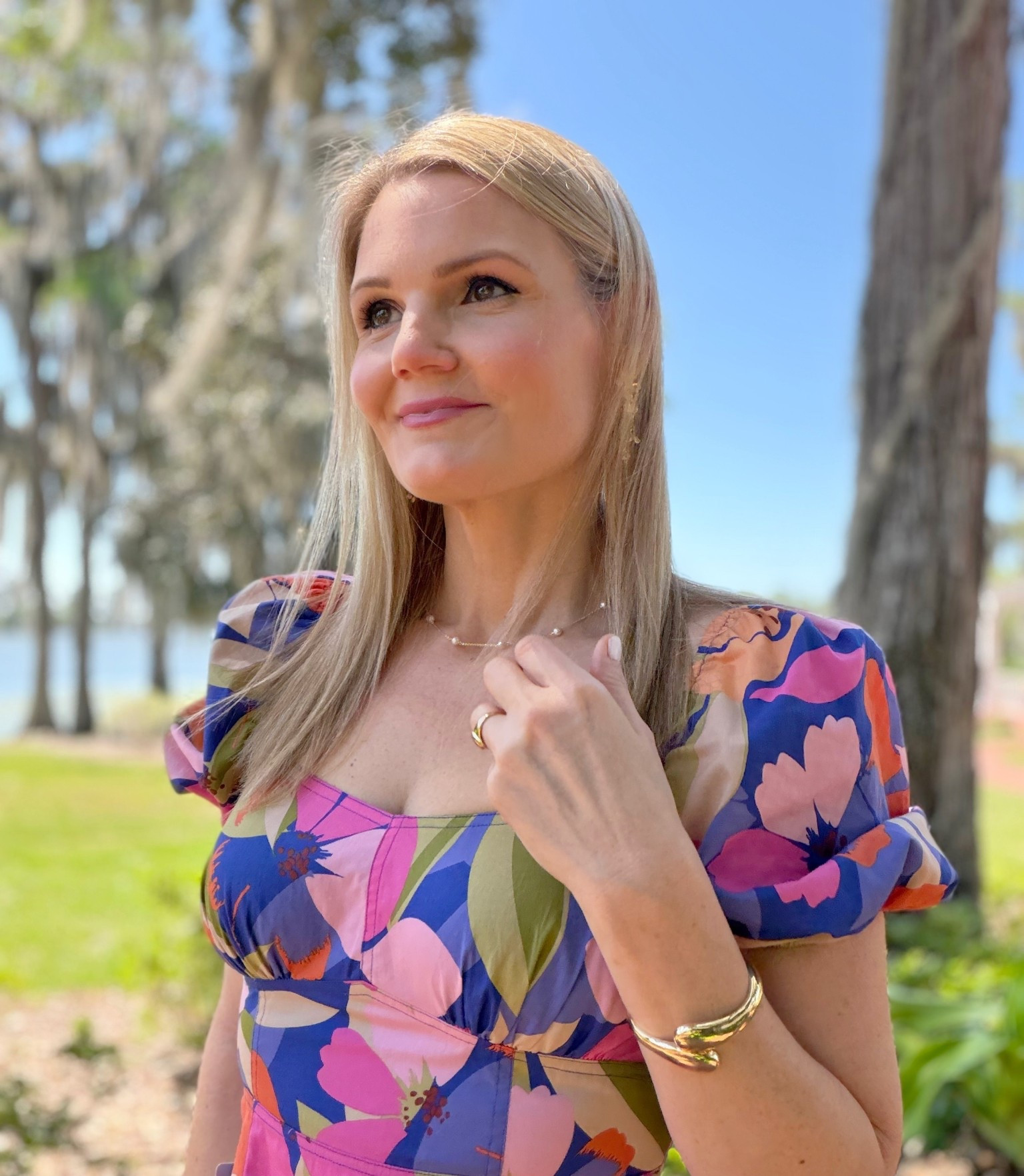 Gold and pearl jewelry. Floral dress for spring and summer  

#LTKootd #LTKBeauty #LTKSeasonal