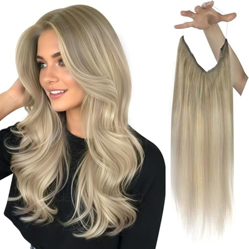 Sunny Wire Hair Extensions Real Human Hair Fish Line Human Hair Extensions Invisible Wire Extensions Ash Blonde to White Blonde #Sun 12 Inch | Amazon (US)
