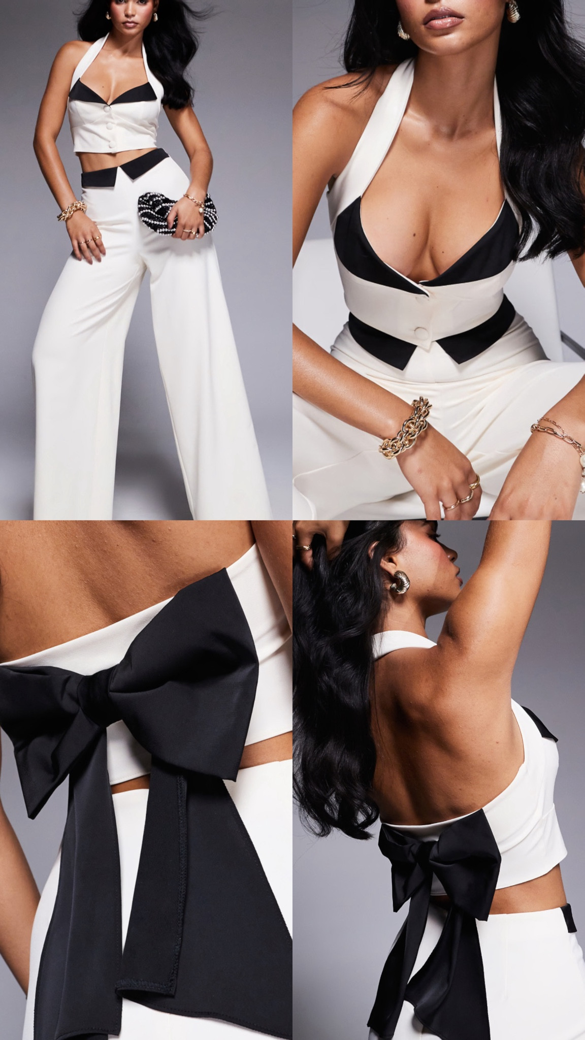 Satin contrast co-ord, black and white, halter bralet with bow at the back. Sleeveless. Wide leg trousers. Asos Luxe outfit idea.
AW fashion, autumn, smart look. Date night, gala, special event. 

Affordable fashion.  Wardrobe staple. Timeless. Gift guide idea for her. Luxury, elegant, clean aesthetic, chic look, feminine fashion, trendy look. 


#LTKuk #LTKeurope #FashionMonth