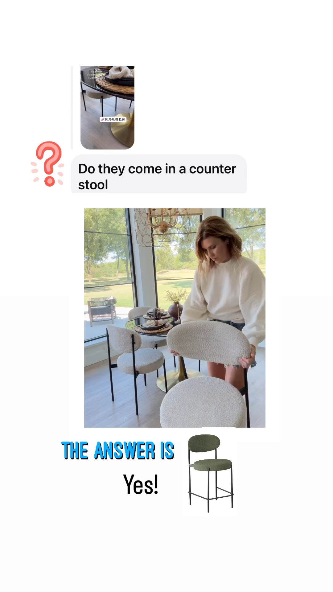 Currently sold in green Boucle counter height but sign up for restock alert if you would like the other color 

#LTKHome #LTKVideo