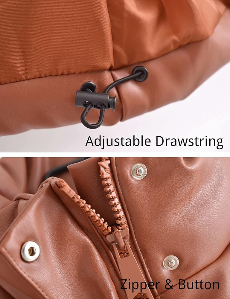 Ailoqing Women's Quilted Faux Leather Puffer Vest Collared Sleeveless Padded Jacket | Amazon (US)