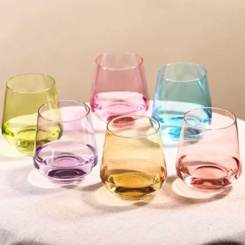 Physkoa Colored Stemless Wine Glasses Set of 6-17 oz Hand-Blown Crystal Colorful Glassware, Multicolor Wine Glass for Wine Lovers, Wedding, Birthday, Housewarming Valentine's Day Gifts for Women | Amazon (US)