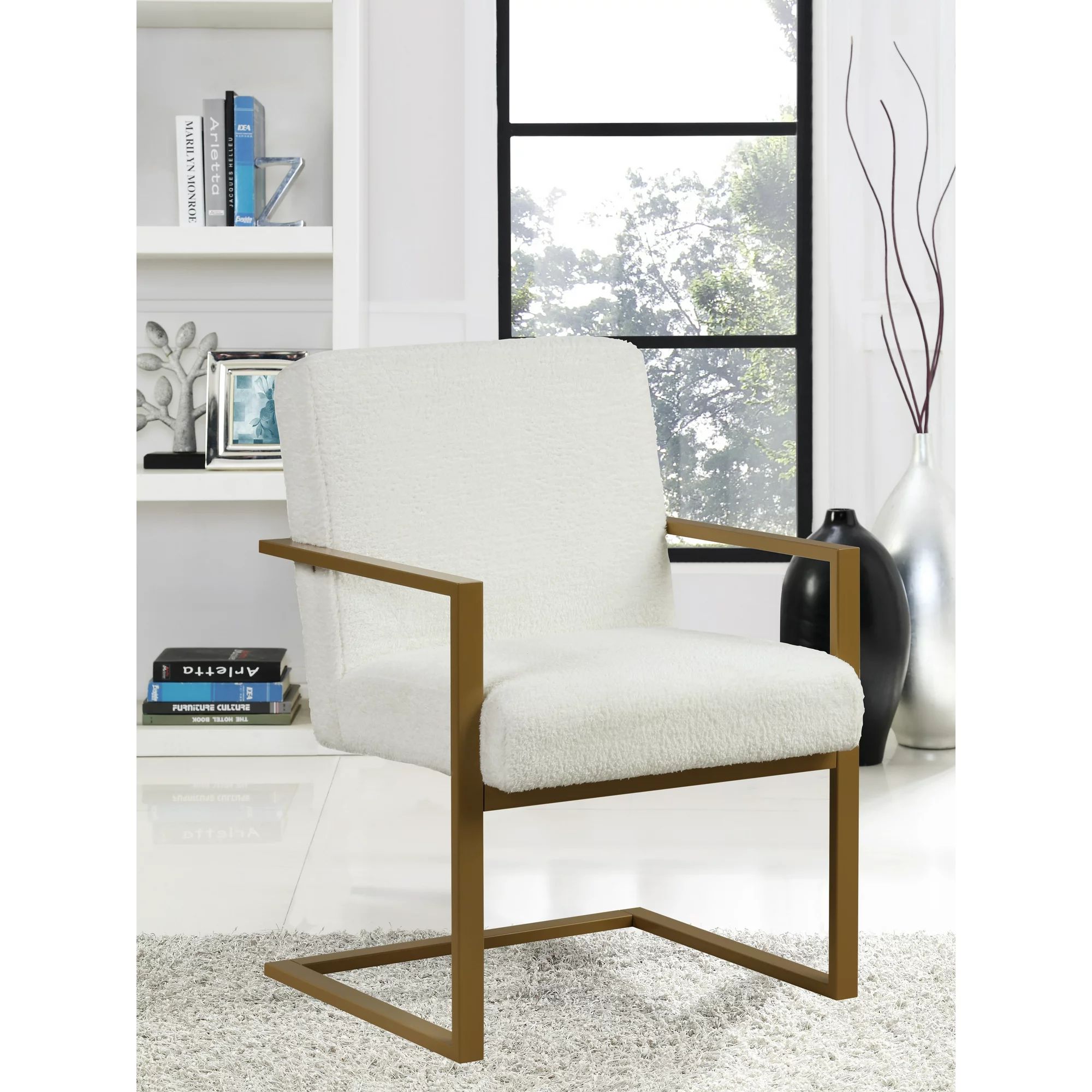 Ember Interiors Silas Modern Lounge Chair with Arms, Cream Fabric | Walmart (US)