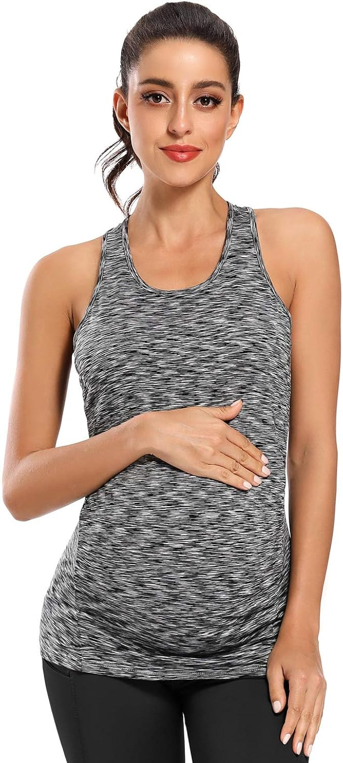 Ecavus Women's Maternity Tank Tops Seamless Racerback Sleeveless Workout Athletic Yoga Tops Pregn... | Amazon (US)