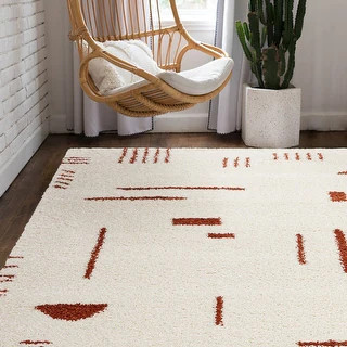 Carson Carrington Islinge Tribal Moroccan Shag Area Rug - 7'10" x 10' - White/Rust | Bed Bath & Beyond