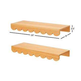 StyleWell Scalloped Natural Wood Floating Wall Shelves (22" W x 2.5" H) (Set of 2) 23MJK051 - The... | The Home Depot