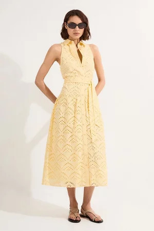 Cotton Broderie Belted Woven Maxi Shirt Dress | Karen Millen UK + IE + DE + NL