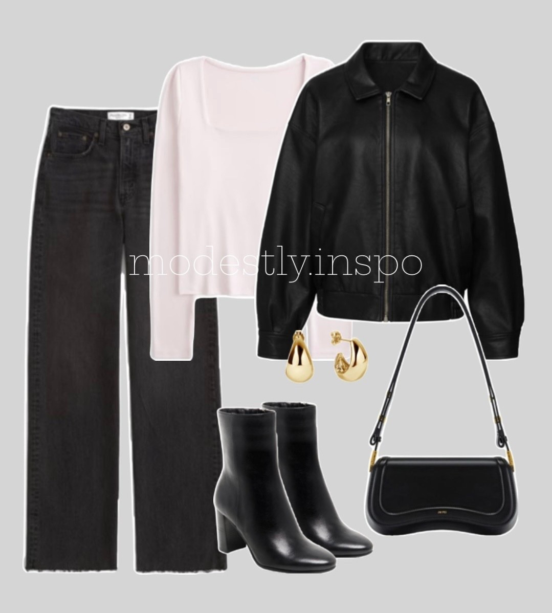 leather jacket, black jeans, black boots, Abercrombie jeans, square neck shirt, long sleeve shirt, pink shirt, black leather jacket, jw pei bag, outfit ideas, ootd, what to wear, outfit inspo, going out looks, casual looks, affordable outfits, affordable pieces

#LTKgrwm #LTKootd #LTKSaleAlert