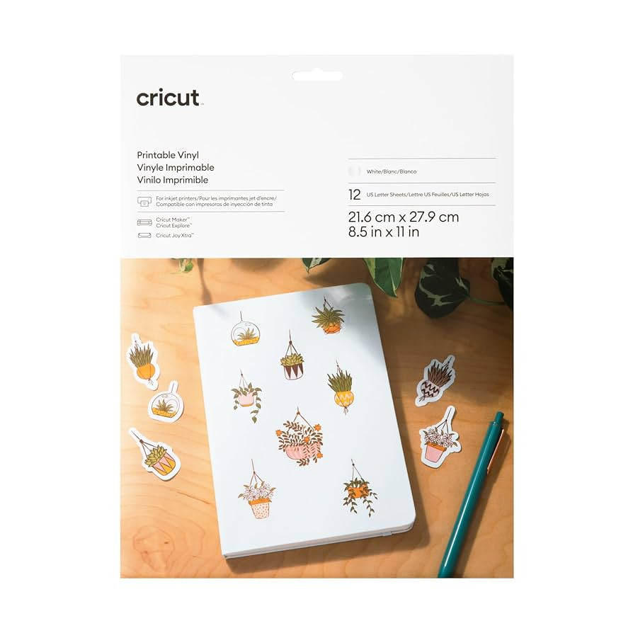 Cricut Printable Vinyl - US Letter Size (12 Ct), Printable Vinyl for Stickers, Labels, Vinyl Pape... | Amazon (US)