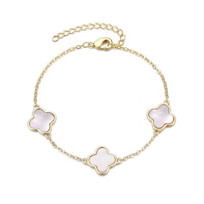 Adornia 14k Yellow Gold Plated White Mother of Pearl Clover Station Bracelet | Target