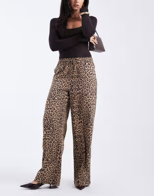 Pieces high waist wide leg pants in leopard print | ASOS (Global)