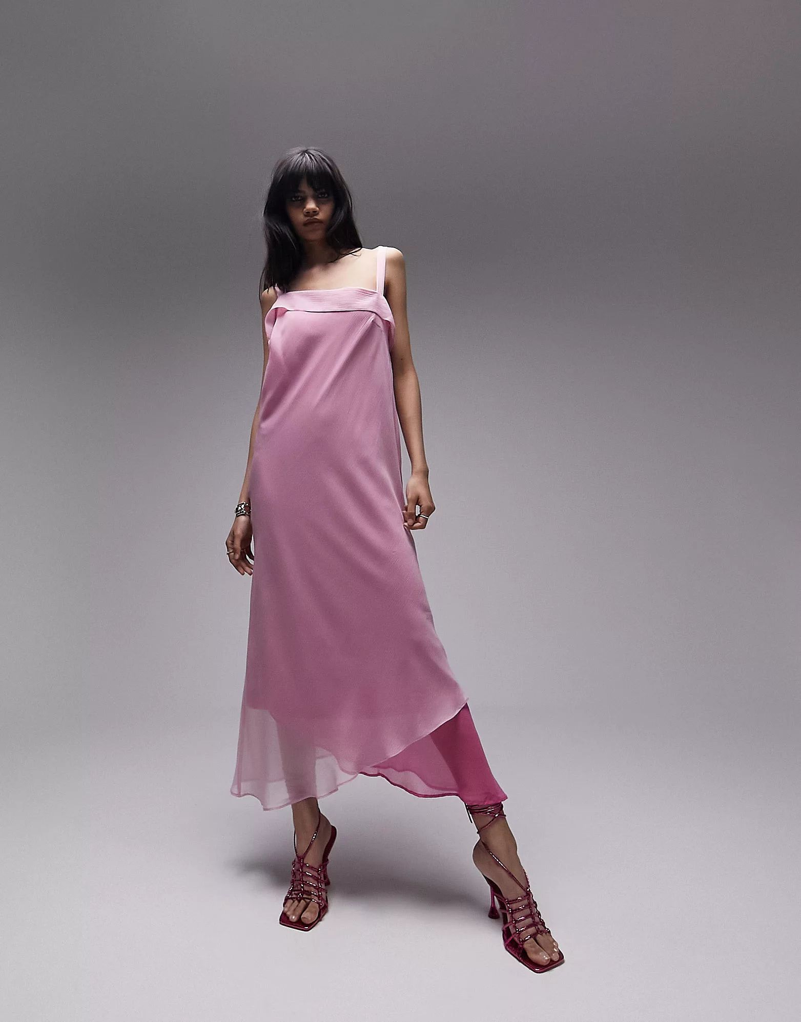 Topshop two-tone midi slip dress in blush pink | ASOS (Global)