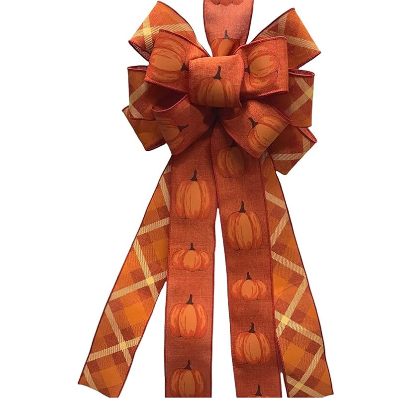 Rust Orange Yellow Plaid and Pumpkins Add-On Bow For Wreath | Amazon (US)