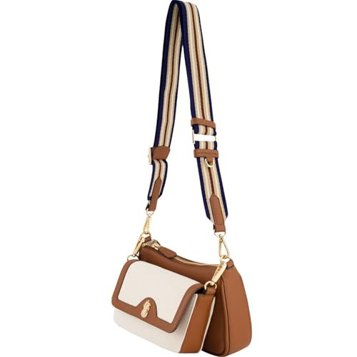 Tommy Bahama Women's Double Crossbody Bag Purse, Canvas Small Shoulder Handbag with Adjustable Strap and Leather Trim, Natural | Amazon (US)