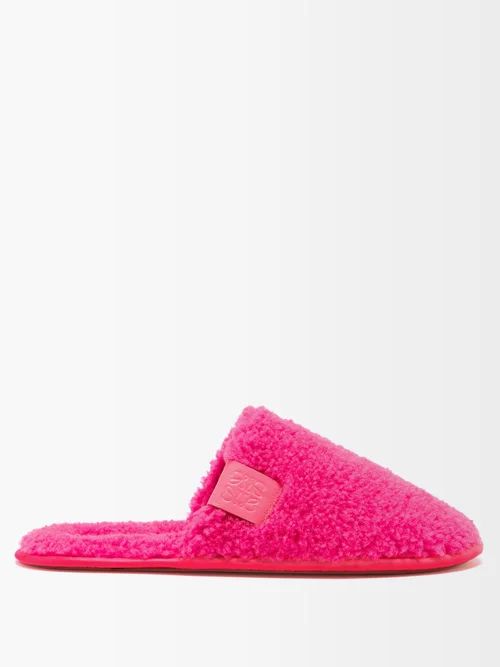Loewe - Anagram-tab Wool-fleece Slippers - Womens - Pink | Matches (US)