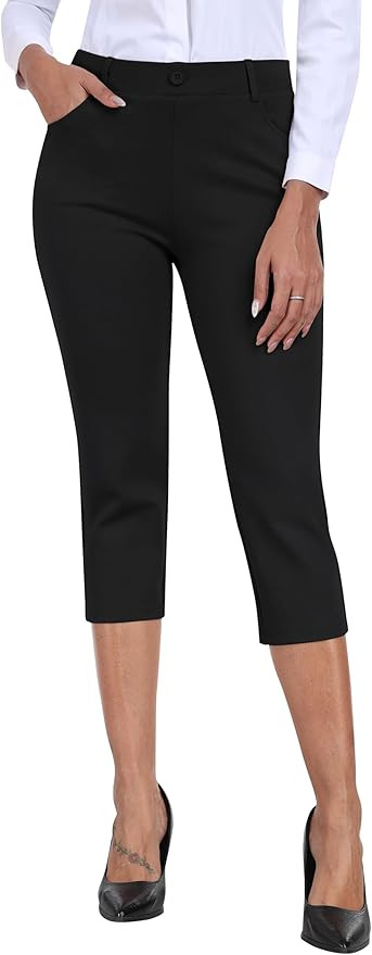 MoFiz Women's Capri Pants Summer Pull-On Stretch Straight Leg Golf Yoga & Business Casual Dressy ... | Amazon (US)