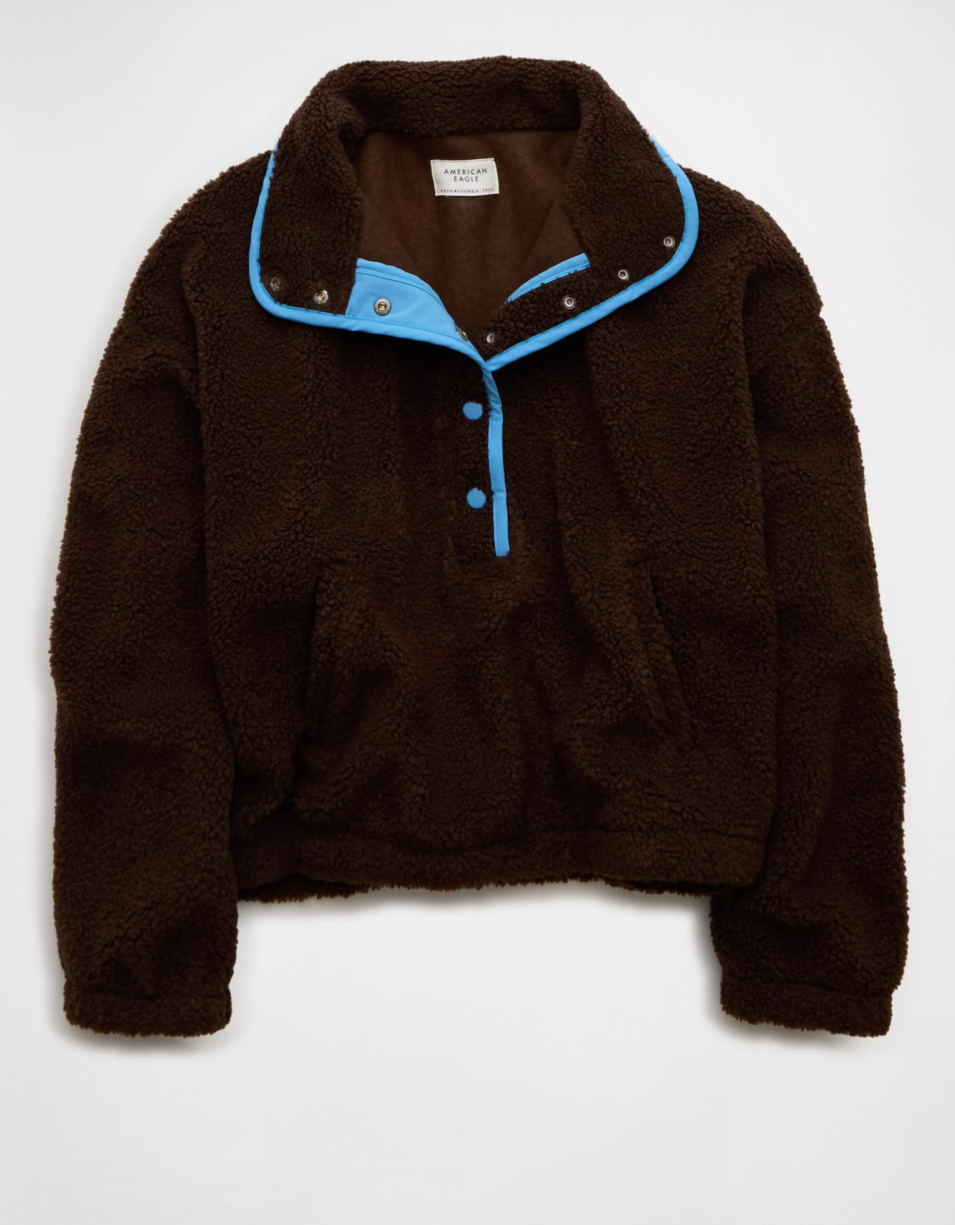 AE Relaxed Sherpa Fleece Henley Sweatshirt | American Eagle Outfitters (US & CA)