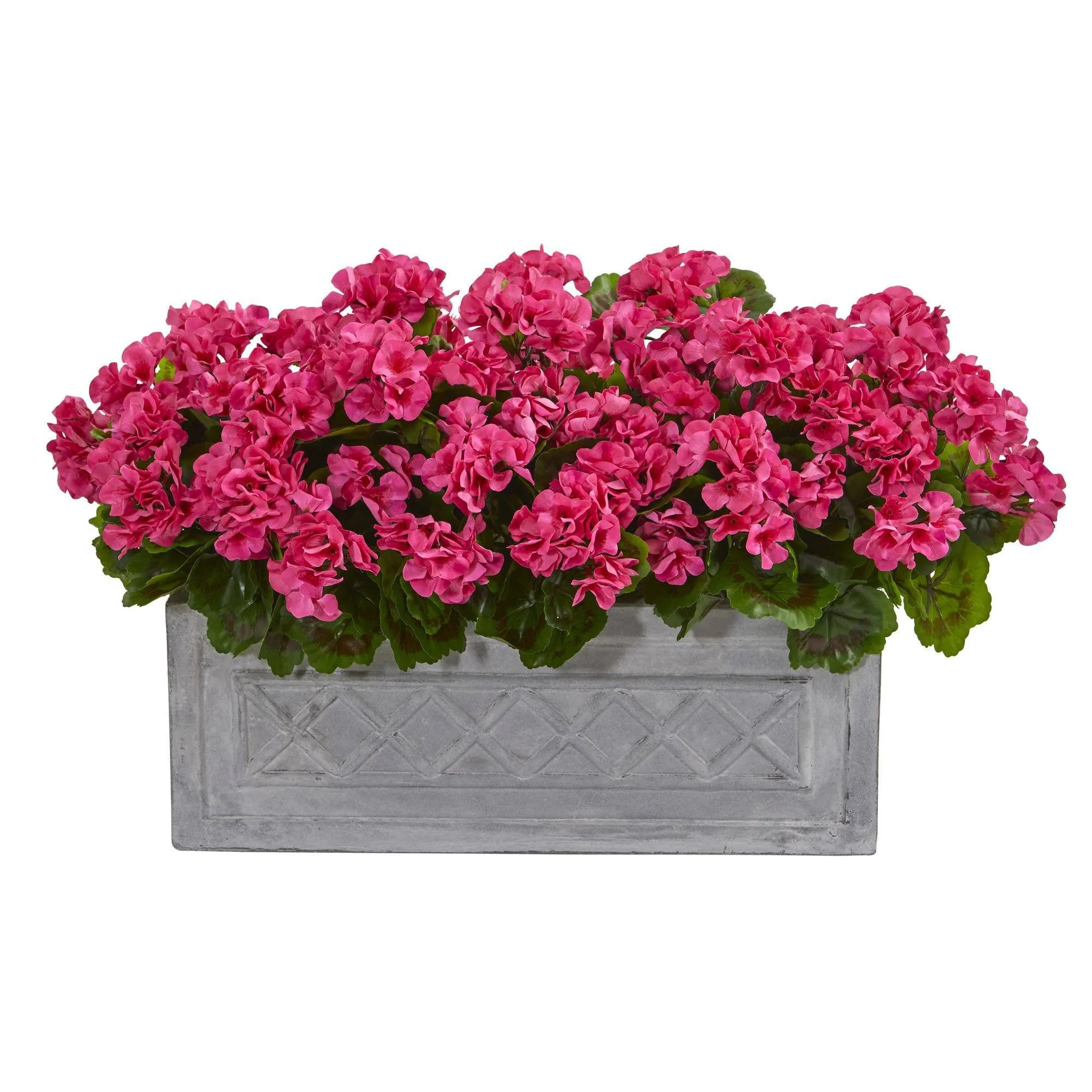 18” Geranium Artificial Plant in Stone Planter UV Resistant (Indoor/Outdoor) | Nearly Natural | Nearly Natural
