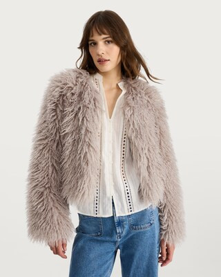 The F&F Edit Faux Fur Cropped Jacket in Grey | Tesco F&F