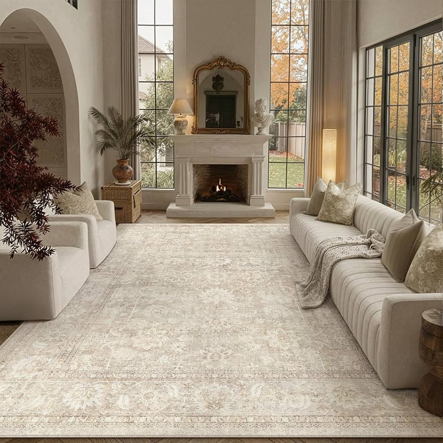 PureCozy 8x10 Beige Area Rug for Living Room Washable Vintage Distressed | Amazon (US)