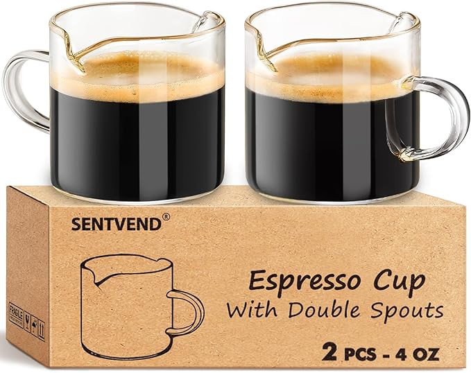 Espresso Cups Set of 2, 4 Oz Espresso Shot Glass with Handle Double Spout Cups Clear Glass Milk C... | Amazon (US)
