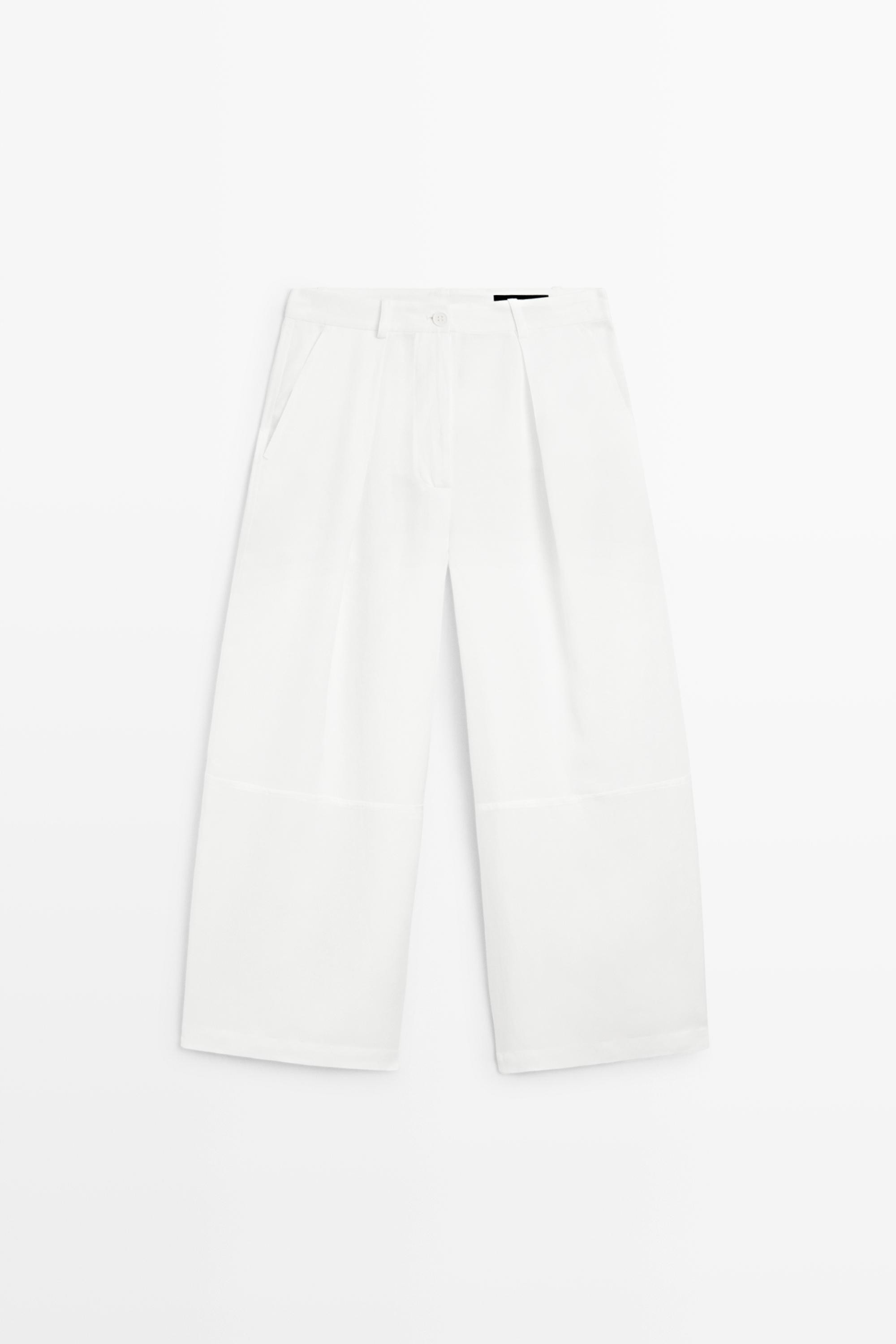 Flowing linen blend pants with seams | Massimo Dutti US