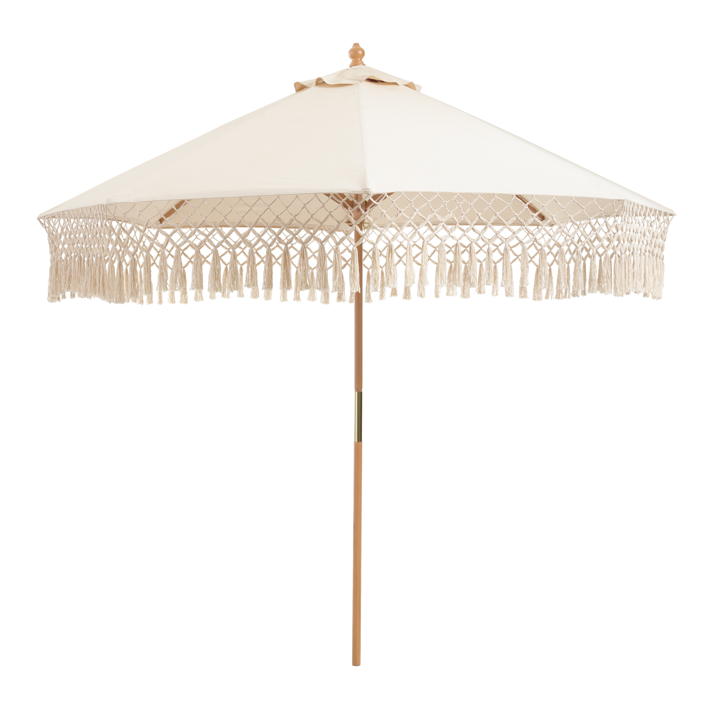 Natural Cotton Fringe 9 Foot Crank Lift Tilting Patio Umbrella | World Market